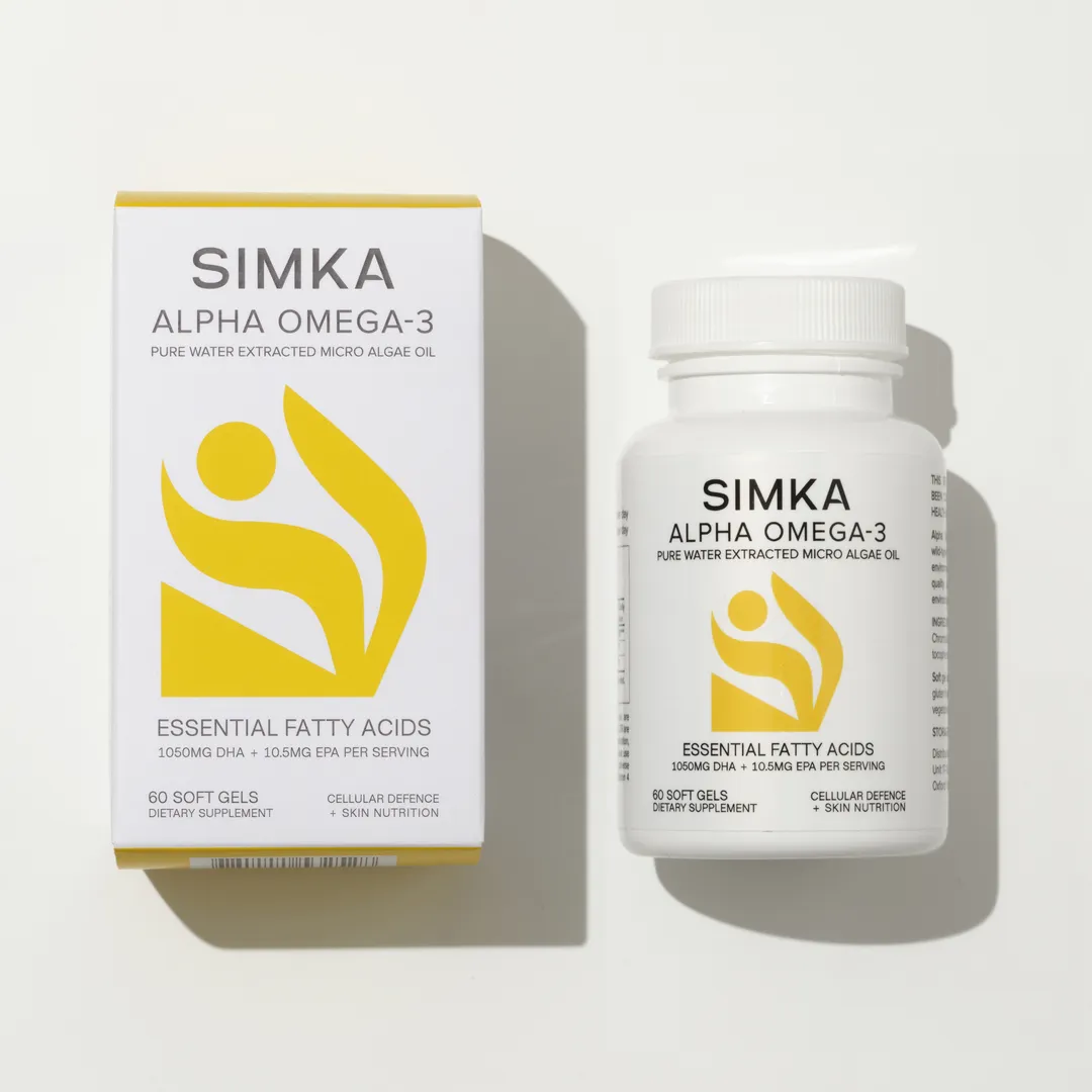 SIMKA Alpha Omega-3 supplement box and bottle