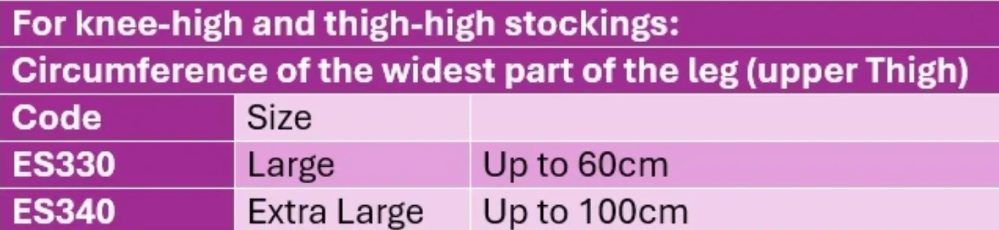 Knee-high and thigh-high stocking size chart